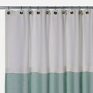 Veretex Soho 100% Linen Shower Curtain AQUA WHITE